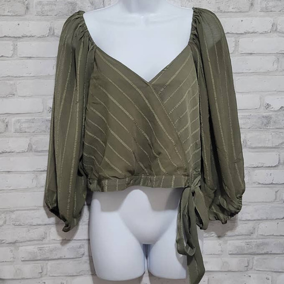 NWT BCBGeneration Sheer Olive Green Blouse Off Shoulder Womens Large - Picture 1 of 4
